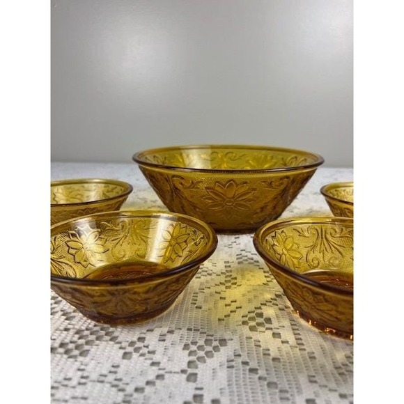 Vintage Amber Tiara Indiana glass large and small bowls serving‎ set mid century - Picture 6 of 16